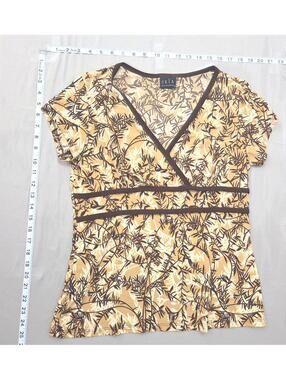 JKLA California Women's Brown Leaf Print Short Sleeve Top Size L